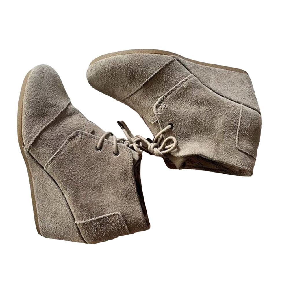Toms Suede Desert Bootie‎ Lace Up Wedge Ankle Heel Boots Sz 8
